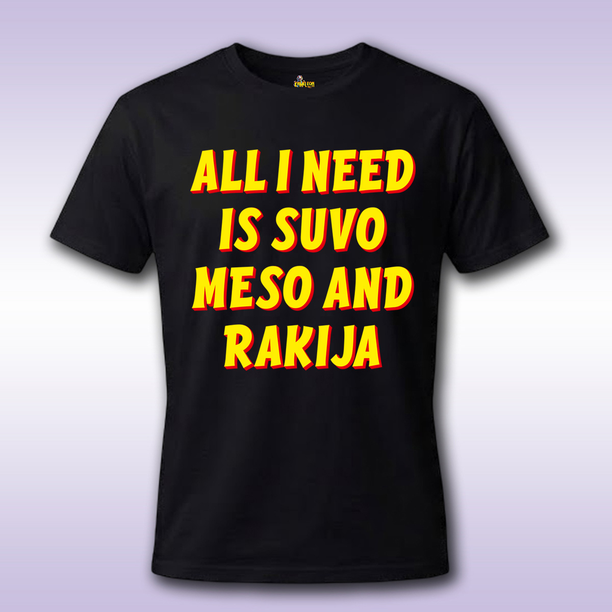Suvo Meso and Rakija – crna majica Economy sa štampom