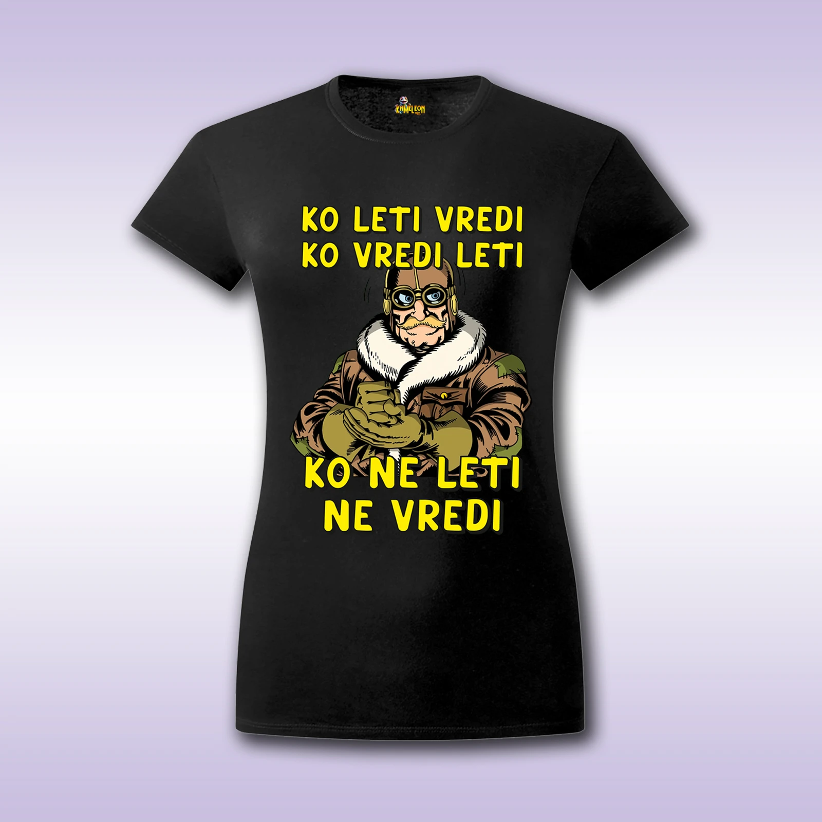 Ko vredi leti – crna ženska majica sa štampom
