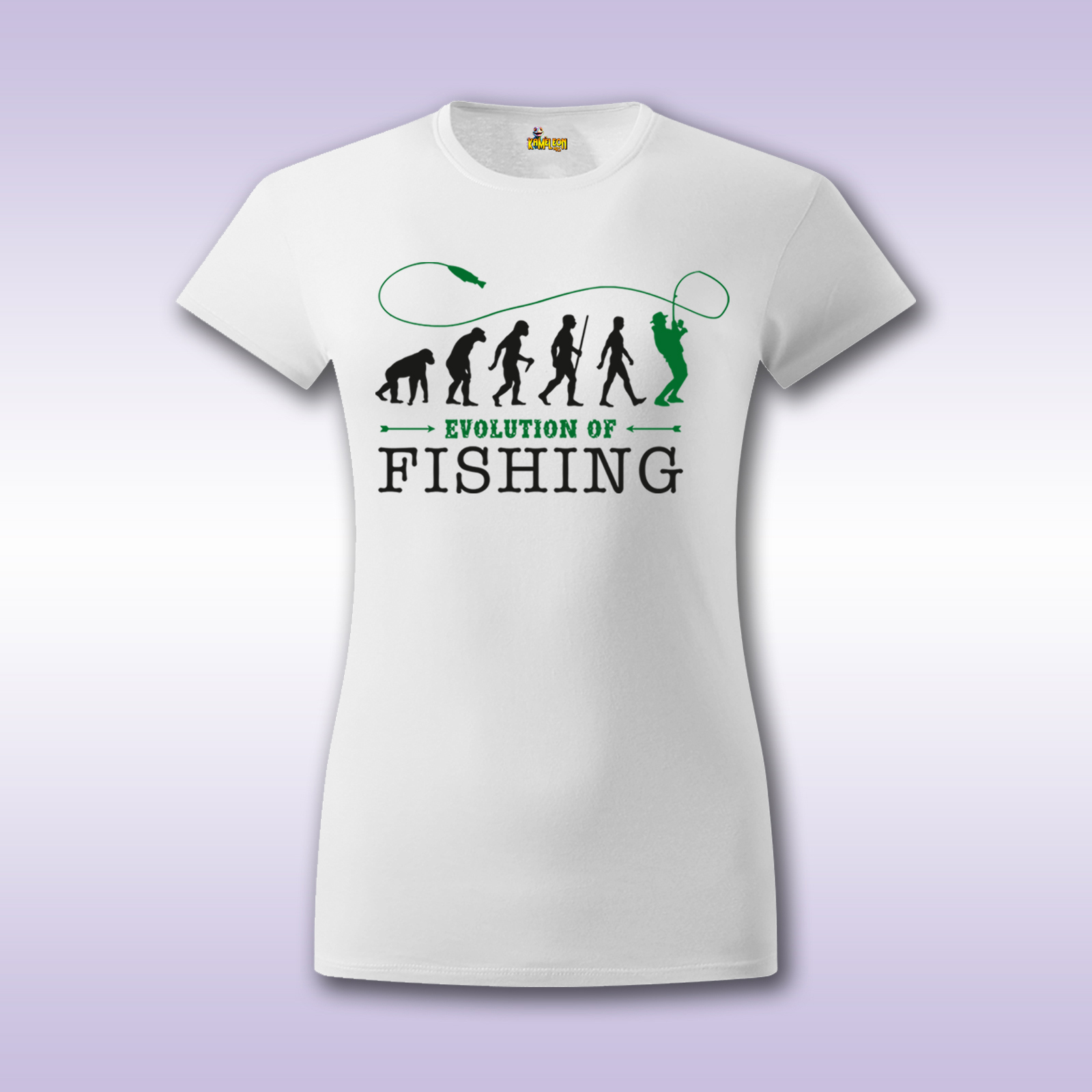 Evolution of Fishing – bela ženska majica sa štampom