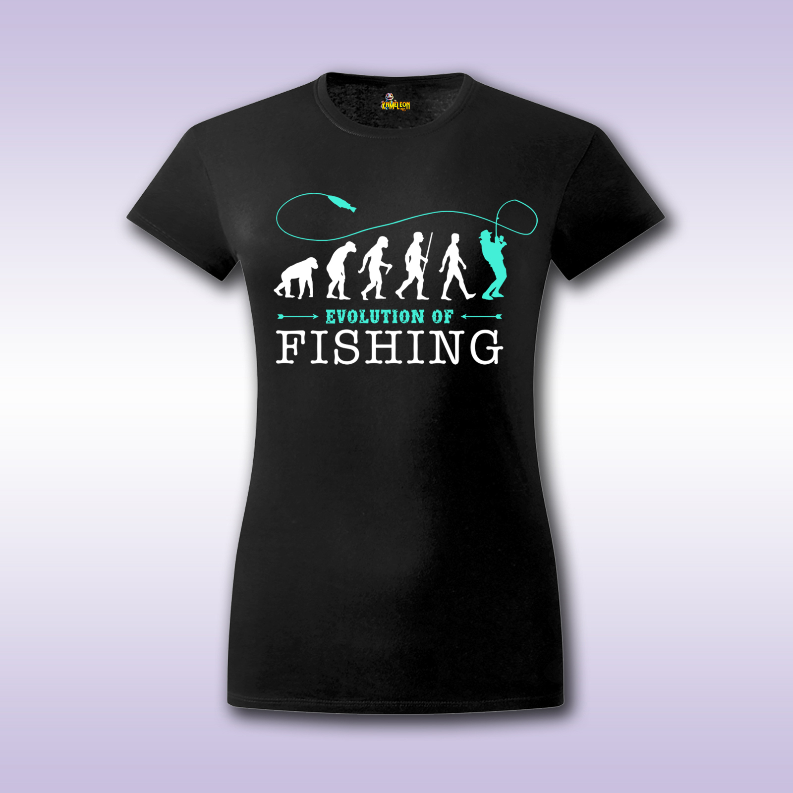 Evolution of Fishing – crna ženska majica sa štampom