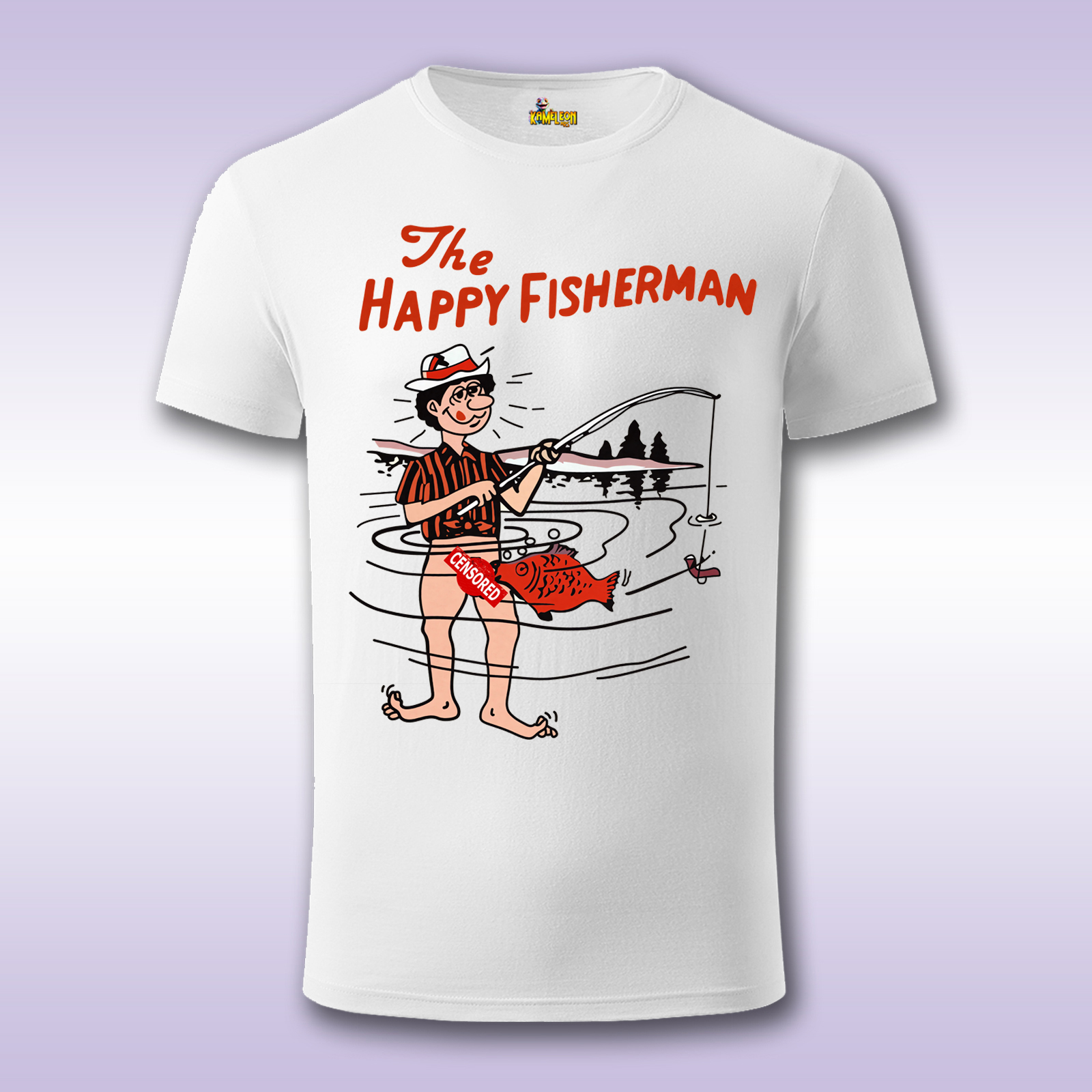 Happy Fisherman CENSORED – bela majica Fit sa štampom