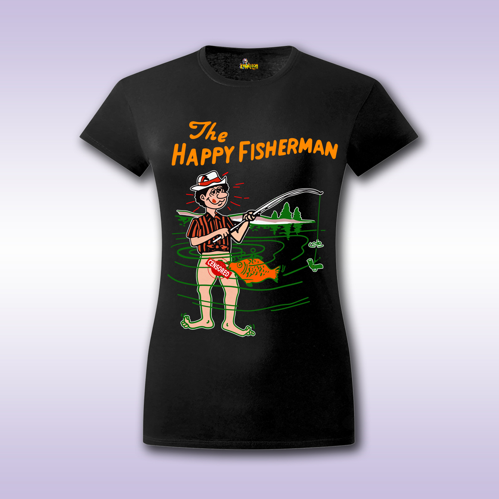 Happy Fisherman CENSORED – crna ženska majica sa štampom