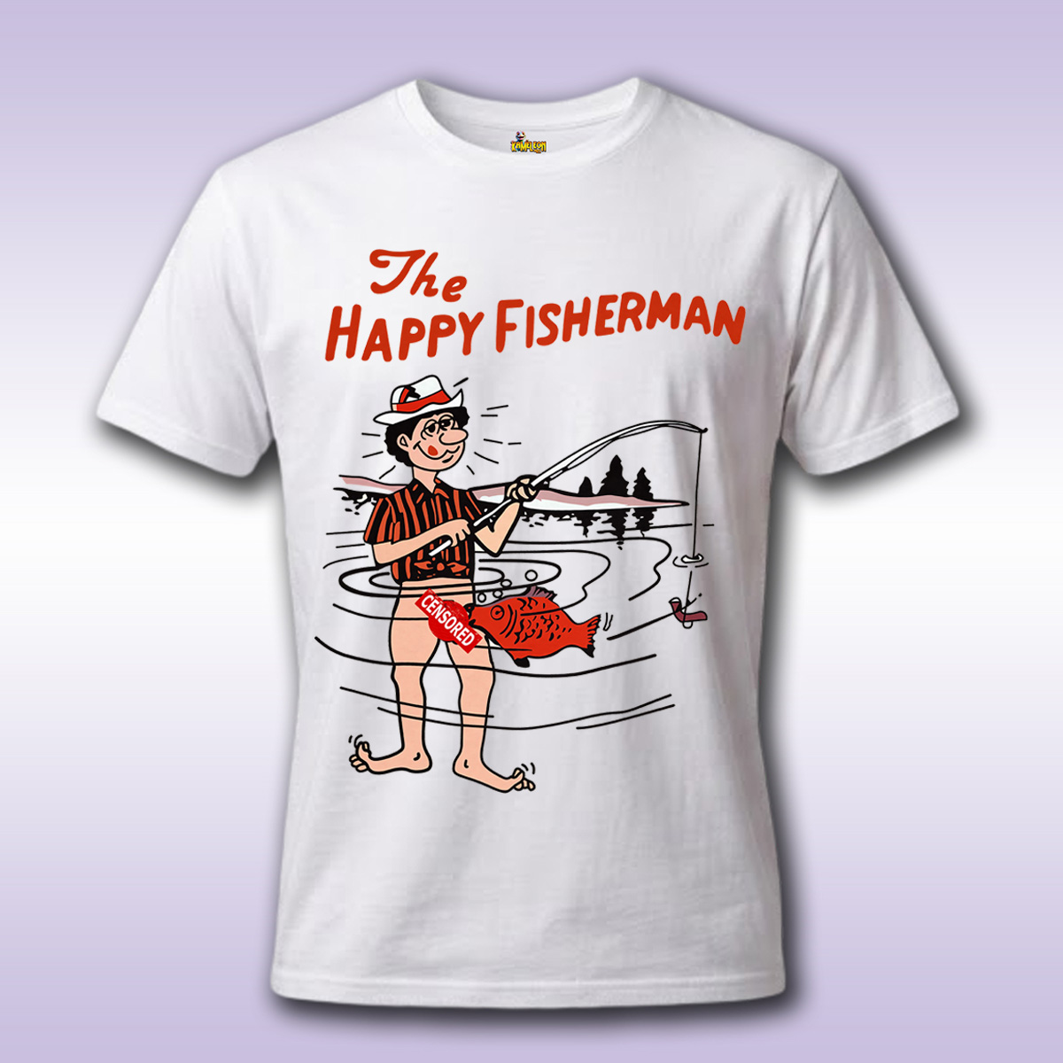 Happy Fisherman CENSORED – bela majica Economy sa štampom