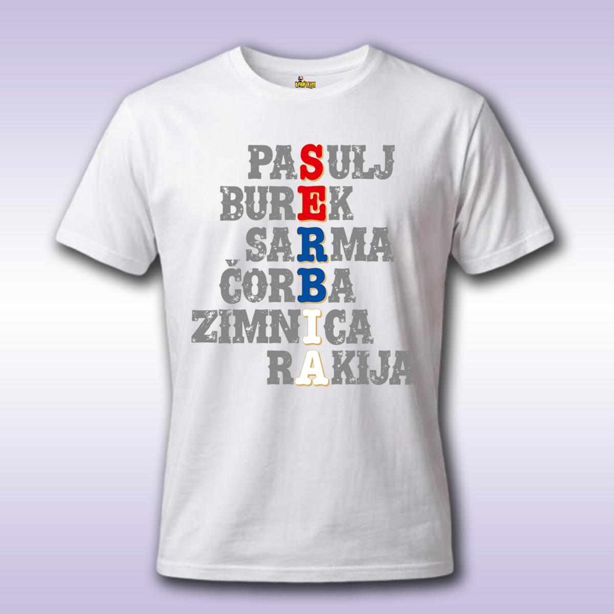 S.E.R.B.I.A. – bela majica Economy sa štampom
