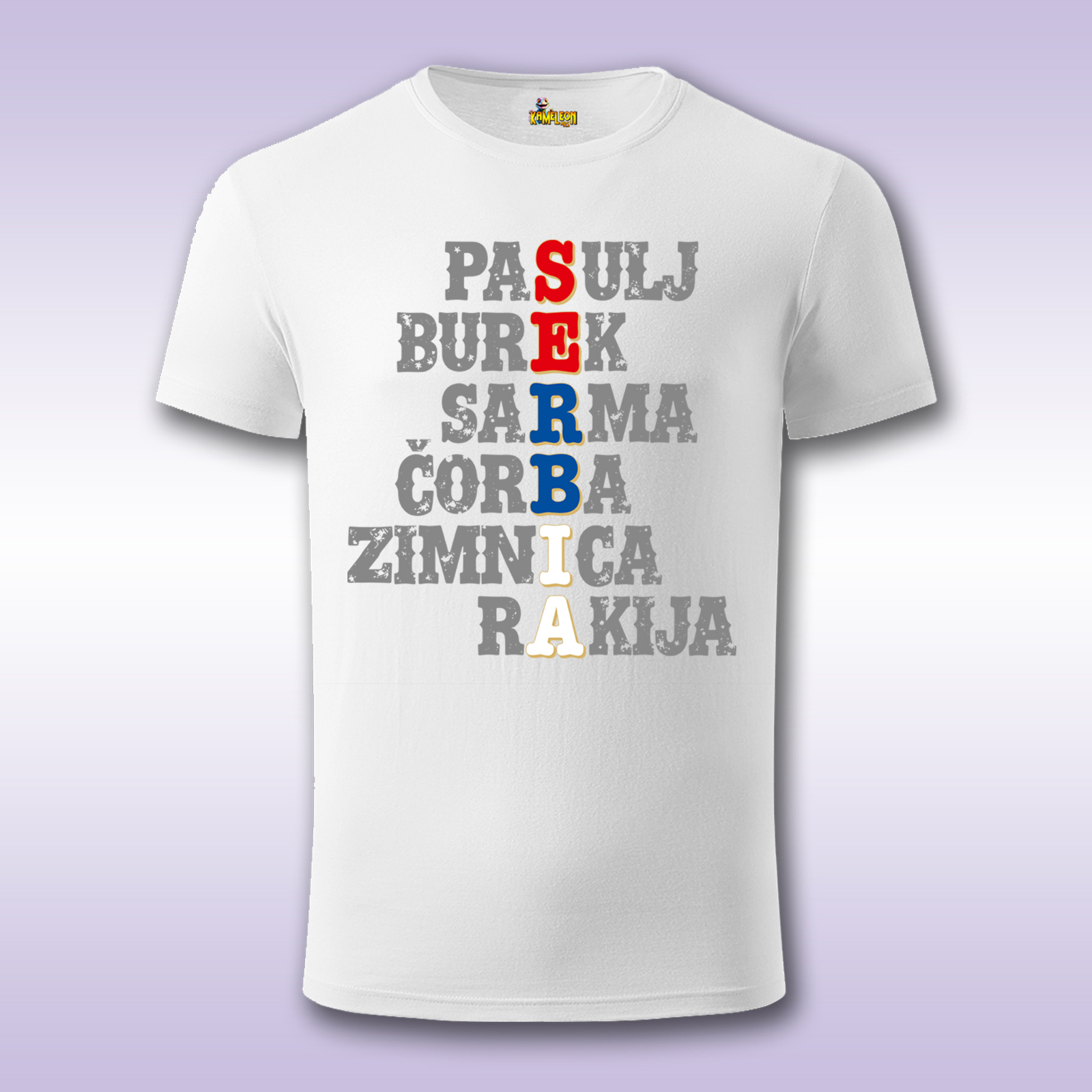 S.E.R.B.I.A. – bela majica Fit sa štampom