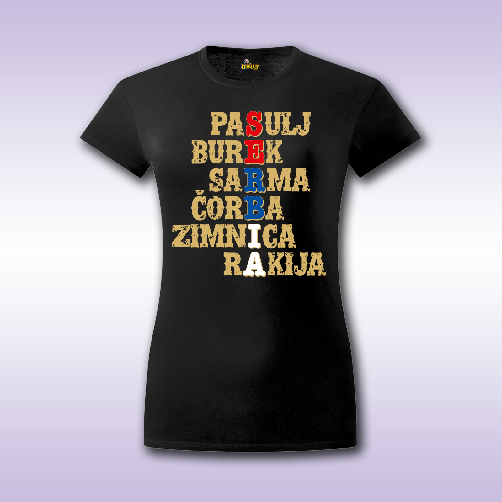 S.E.R.B.I.A. – crna ženska majica sa štampom