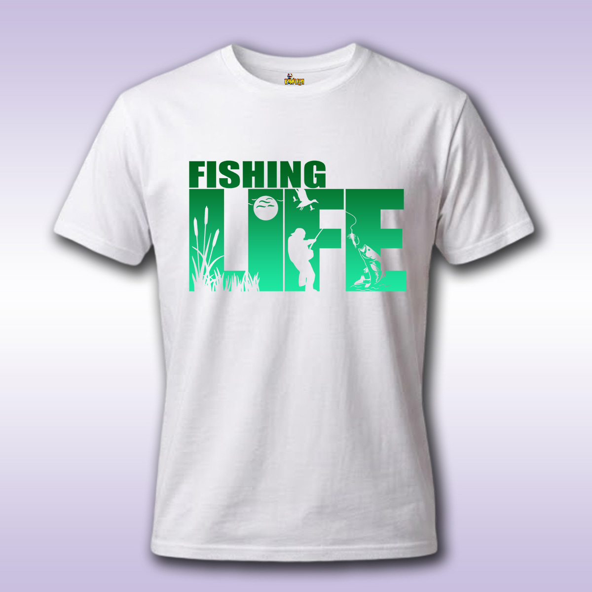 Fishing Life – bela majica Economy sa štampom